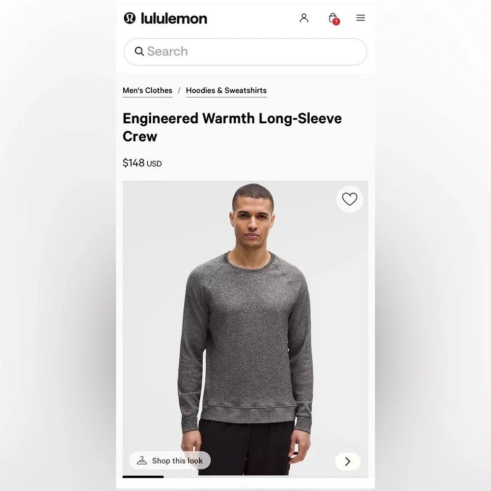 Lululemon Engineered Warmth Long Sleeve Crew Heathered Gray Mens Medium - Picture 11 of 11